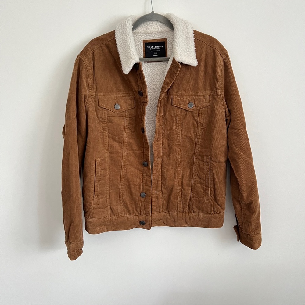 Sunrise Kingdom Jacket Corduroy Sherpa Lined Trucker Brown Men’s Size Small